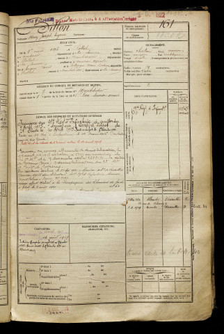 Billon, Adrien Joseph Eugène, né le 01 mars 1896 à Rollot (Somme), classe 1916, matricule n° 161, Bureau de recrutement de Péronne