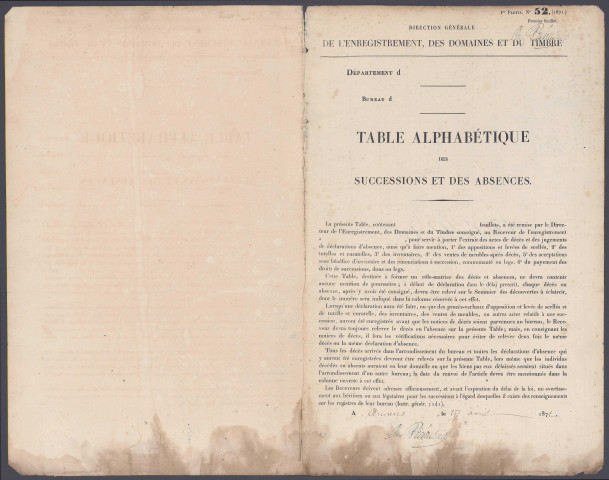 Table des successions et absences du bureau de Corbie