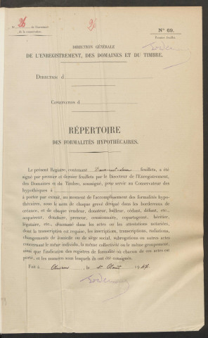 Répertoire des formalités hypothécaires, du 25/11/1949 au 22/02/1950, registre n° 026 (Conservation des hypothèques de Montdidier)