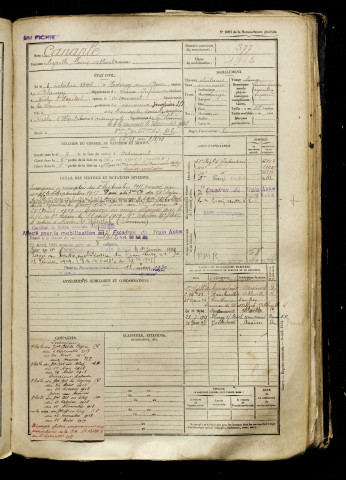 Canaple, Cyrille Louis Albert, né le 03 octobre 1896 à Hodeng-au-Bosc (Seine-Maritime), classe 1916, matricule n° 377, Bureau de recrutement d'Amiens
