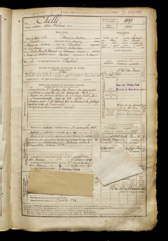 Chellé, Arthur Alfred Ildephonse, né le 06 mai 1881 à Berny-en-Santerre (Somme), classe 1901, matricule n° 1039, Bureau de recrutement de Péronne