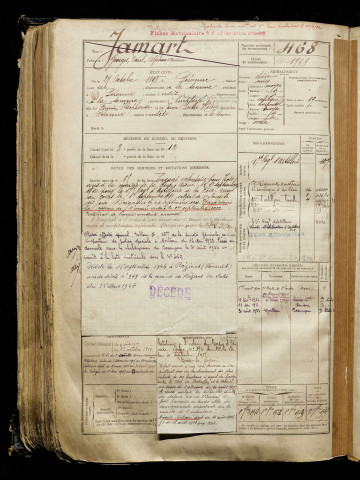 Jamart, Georges Paul Alphonse, né le 27 octobre 1891 à Péronne (Somme), classe 1911, matricule n° 468, Bureau de recrutement de Péronne