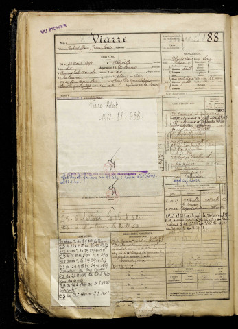 Viarre, Robert Léon Jean Louis, né le 24 août 1898 à Abbeville (Somme), classe 1918, matricule n° 88, Bureau de recrutement d'Abbeville