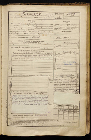 Hamard, Auguste Elisée, né le 02 octobre 1874 à Ronssoy (Somme), classe 1894, matricule n° 1279, Bureau de recrutement de Péronne