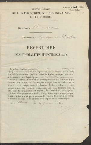 Répertoire des formalités hypothécaires, du 28/12/1880 au 18/08/1881, volume n° 141 (Conservation des hypothèques de Doullens)