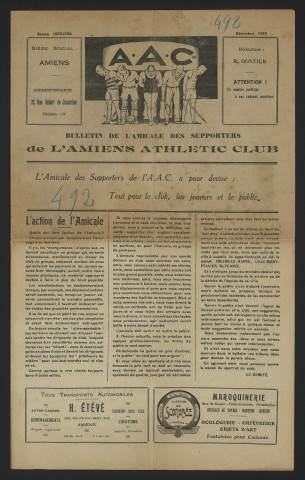 Bulletin mensuel de l'amicale des supporters de l'Amiens Athlétic Club (nouvelle édition) - Saison 1933-1934