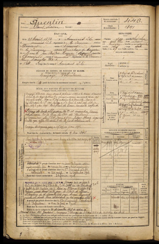 Quentin, Paul Léon, né le 23 août 1872 à Amiens (Somme), classe 1892, matricule n° 446, Bureau de recrutement d'Amiens