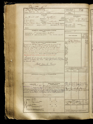 Mallet, Charles Louis René Auguste, né le 14 août 1896 à Montdidier (Somme), classe 1916, matricule n° 210, Bureau de recrutement de Péronne