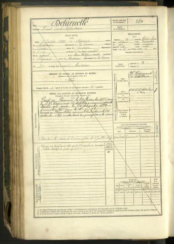 Delaruelle, Louis Emile Alphonse, né le 8 juillet 1861 à Fignières (Somme, France), classe 1881, matricule n° 104, Bureau de recrutement Péronne