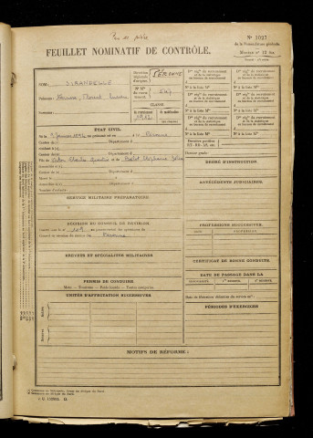 Sirandelle, Narcisse Florent Lucien, né le 09 janvier 1892 à Péronne (Somme), classe 1912, matricule n° 547, Bureau de recrutement de Péronne