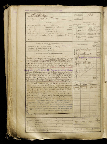 Debroy, Gaston Julien Eugène, né le 18 octobre 1896 à Bacouel-sur-Selle (Somme), classe 1916, matricule n° 132, Bureau de recrutement d'Amiens