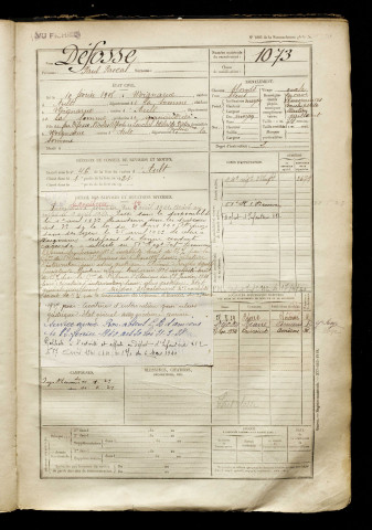 Défosse, Paul Pascal, né le 10 février 1901 à Woignarue (Somme), classe 1921, matricule n° 1073, Bureau de recrutement d'Abbeville