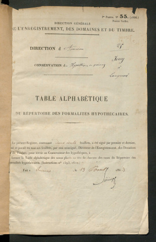 Table du répertoire des formalités, de Jouy à Langrerie, registre n° 25 (Péronne)