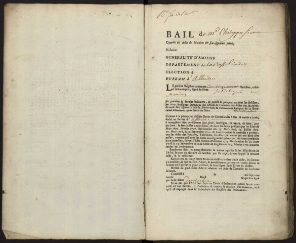 Contrôle des actes du bureau d'Abbeville pour la période du 14 juin 1738 au 27 février 1739