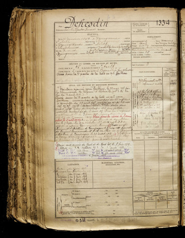 Dehesdin, Achille Gaston Ernest, né le 14 janvier 1897 à Yzengremer (Somme), classe 1917, matricule n° 1334, Bureau de recrutement d'Abbeville
