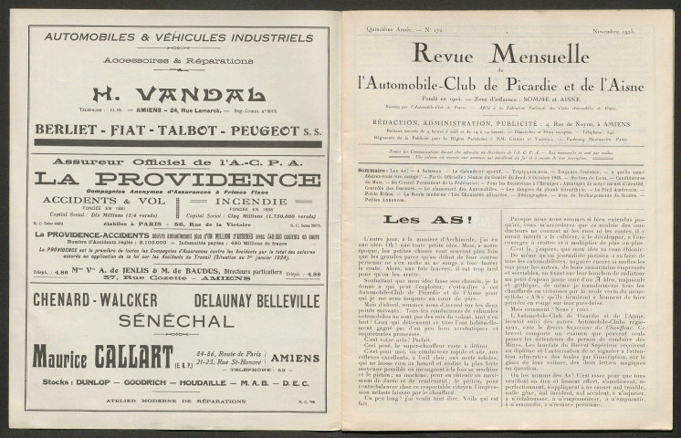 Automobile-club de Picardie et de l'Aisne. Revue mensuelle, 172, novembre 1925
