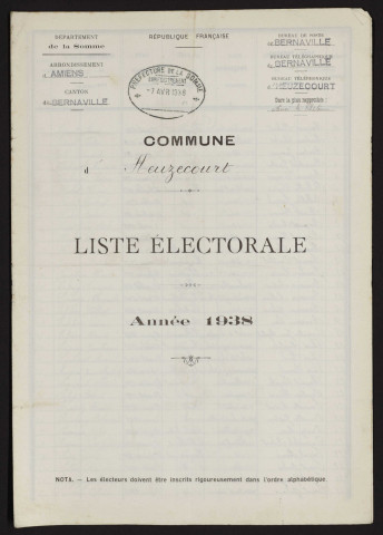Liste électorale : Heuzecourt