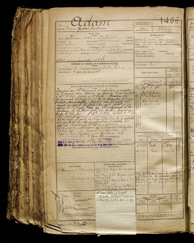 Adam, Pierre Gustave Louis, né le 19 février 1897 à Saint-Valery-sur-Somme (Somme), classe 1917, matricule n° 1466, Bureau de recrutement d'Amiens