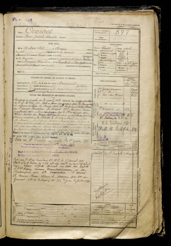 Croiset, Henri Joseph Charles, né le 19 mars 1898 à Amiens (Somme), classe 1918, matricule n° 877, Bureau de recrutement d'Amiens