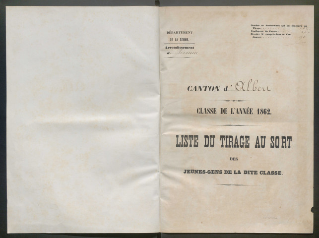 Tirage au sort (arrondissement de Péronne) de l'année 1862
