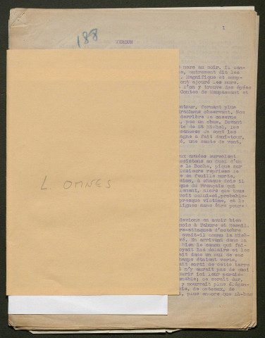 Témoignage de Omnès, L. (Sous-lieutenant) et correspondance avec Jacques Péricard