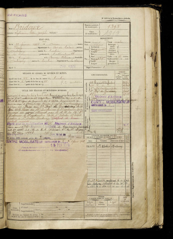 Bridoux, Sylvain Léon Joseph, né le 22 février 1896 à Avion (Pas-de-Calais), classe 1916, matricule n° 1395, Bureau de recrutement d'Amiens