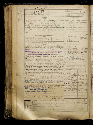 Lebel, Désiré Pierre Florentin, né le 07 mars 1889 à Rogy (Somme), classe 1909, matricule n° 378, Bureau de recrutement de Péronne