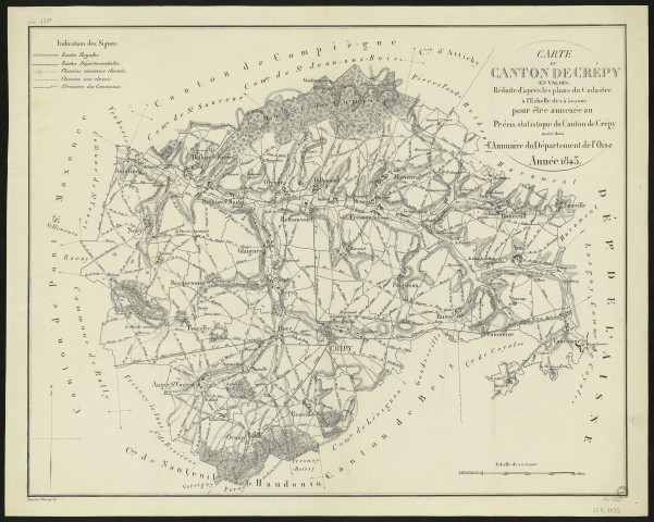 Carte du canton de Crépy-en-Valois, réduite d'après les plans du cadastre à l'échelle de 1 à 50000 pour être annexée au précis statistique du canton de Crépy-en-Valois inséré par l'Annuaire du Département de l'Oise. Année 1843