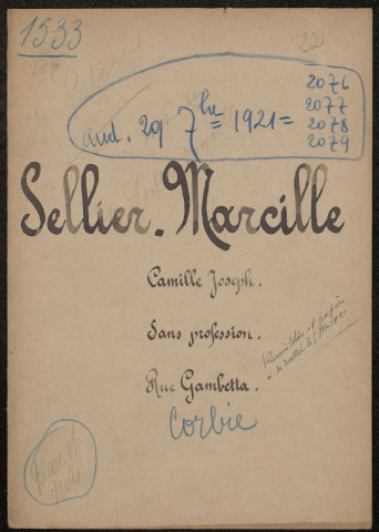 Corbie. Demande d'indemnisation des dommages de guerre : dossier Sellier-Marcille