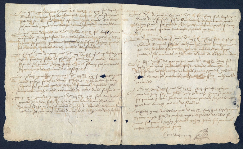 Rumigny (Saints-Innocents) : baptêmes, mariages, sépultures (1598-1716, 1737-1739)