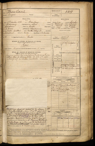 Boulant, Eugène, né le 18 décembre 1872 à Banteux (Nord), classe 1892, matricule n° 149, Bureau de recrutement d'Amiens