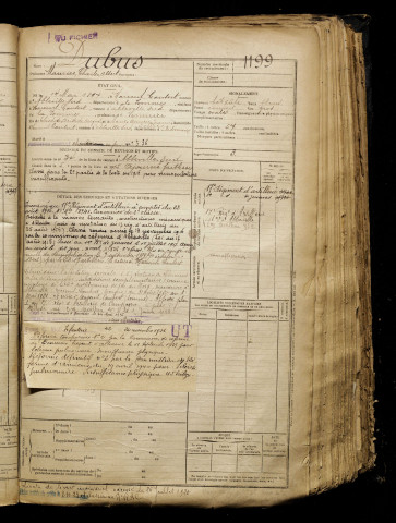 Dubus, Maurice Charles Albert, né le 14 mai 1897 à Mareuil-Caubert (Somme), classe 1917, matricule n° 1199, Bureau de recrutement d'Abbeville