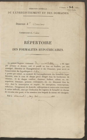 Répertoire des formalités hypothécaires, du 30/06/1862 au 22/12/1862, volume n° 102 (Conservation des hypothèques de Doullens)