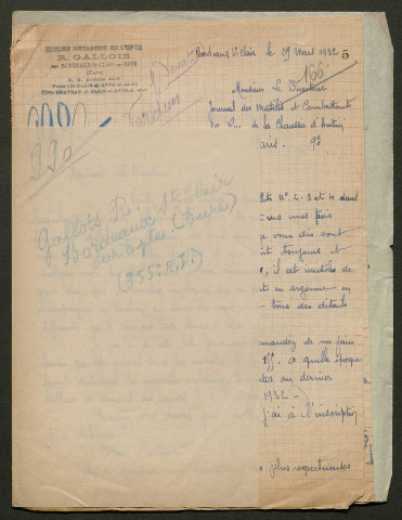 Témoignage de Gallois, Raoul et correspondance avec Jacques Péricard