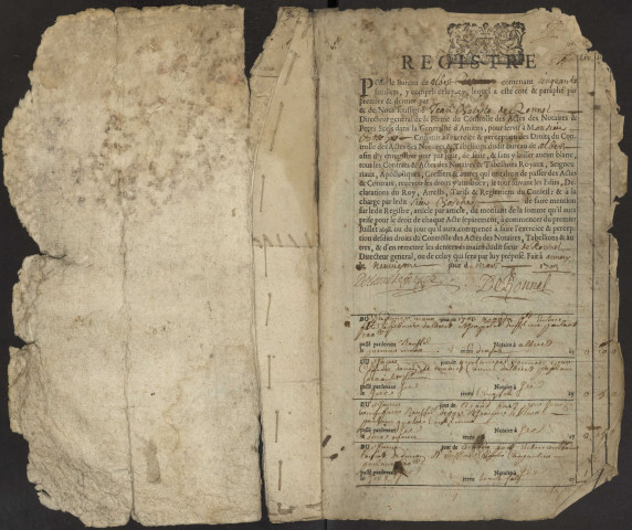 Contrôle des actes du bureau d'Albert pour la période du 12 mars 1703 au 30 décembre 1705