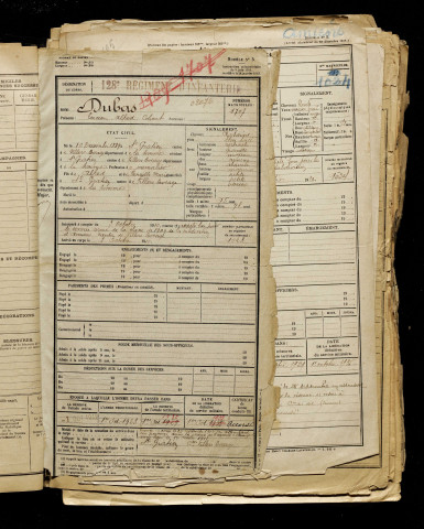 Dubas, Lucien Alfred Colomb, né le 10 décembre 1889 à Saint-Gratien (Somme), classe 1909, matricule n° 1023, Bureau de recrutement d'Amiens