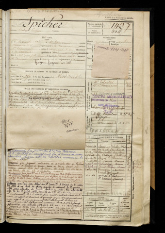Spicher, Richard Eugène, né le 18 août 1901 à Saint-Sauveur (Somme), classe 1921, matricule n° 1427, Bureau de recrutement d'Amiens