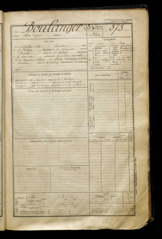 Boulanger, Alfred Eugène, né le 13 juillet 1899 à Franleu (Somme), classe 1919, matricule n° 573, Bureau de recrutement d'Abbeville