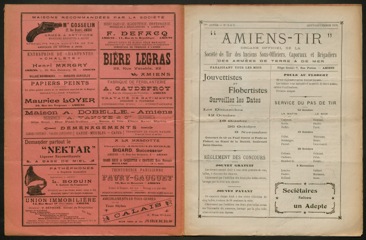 Amiens-tir, organe officiel de l'amicale des anciens sous-officiers, caporaux et soldats d'Amiens, numéro 8 (août 1913 - septembre 1913)