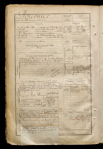 Fournier, Camille François Victor, né le 18 juillet 1873 à Nampont (Somme), classe 1893, matricule n° 458, Bureau de recrutement d'Abbeville