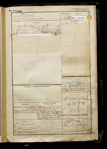 Musin, Jean Edmond Marie Joseph Cornil, né le 15 mars 1897 à Bailleul (Nord), classe 1917, matricule n° 977, Bureau de recrutement d'Amiens