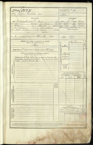 Lorin, Eugène Carolus, né le 2 décembre 1861 à Paris (capitale, France), classe 1881, matricule n° 53, Bureau de recrutement d'Abbeville