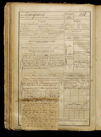 Langrand, Paul Pierre Emile, né le 01 décembre 1878 à Lyon (Rhône), classe 1898, matricule n° 1158, Bureau de recrutement d'Amiens