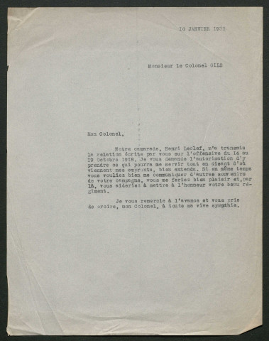 Témoignage de Gils (Colonel) et correspondance avec Jacques Péricard