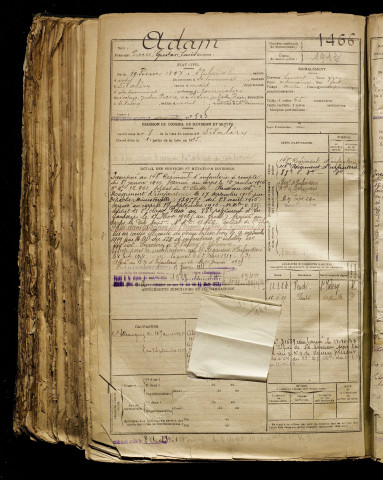 Adam, Pierre Gustave Louis, né le 19 février 1897 à Saint-Valery-sur-Somme (Somme), classe 1917, matricule n° 1466, Bureau de recrutement d'Amiens