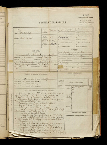 Pamart, Henri Auguste, né le 26 décembre 1897 à Bosquel (Somme), classe 1917, matricule n° 43, Bureau de recrutement d'Amiens