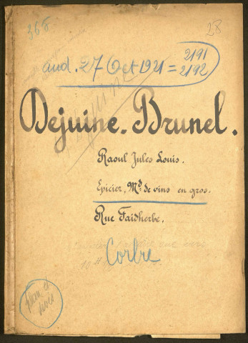 Corbie. Demande d'indemnisation des dommages de guerre : dossier Dejuine-Brunel