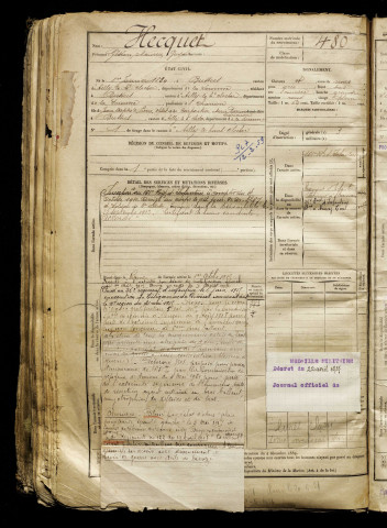 Hecquet, Gédéon Maurice Gustave, né le 01 janvier 1889 à Bussus-Bussuel (Somme), classe 1909, matricule n° 480, Bureau de recrutement d'Abbeville