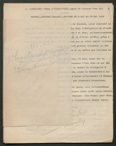 Témoignage de Castandet, J. et correspondance avec Jacques Péricard