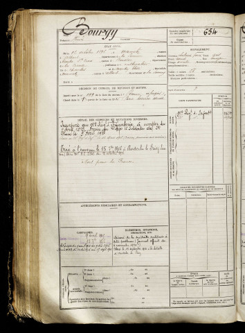 Bourgy, Henri, né le 12 octobre 1896 à Mametz (Somme), classe 1916, matricule n° 654, Bureau de recrutement de Péronne